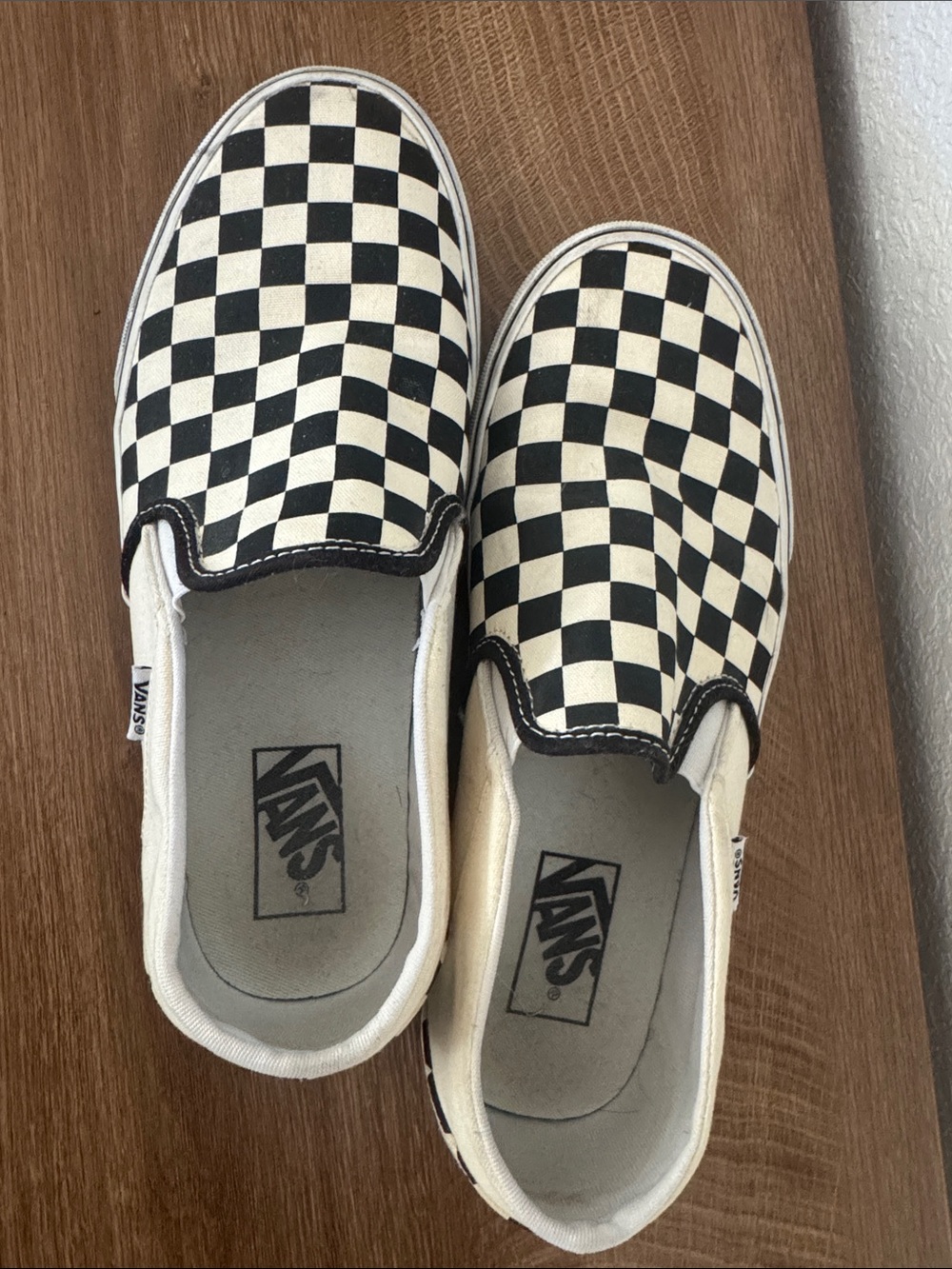 Vans women’s Slip-On Checkerboard Sneakers - Black & White